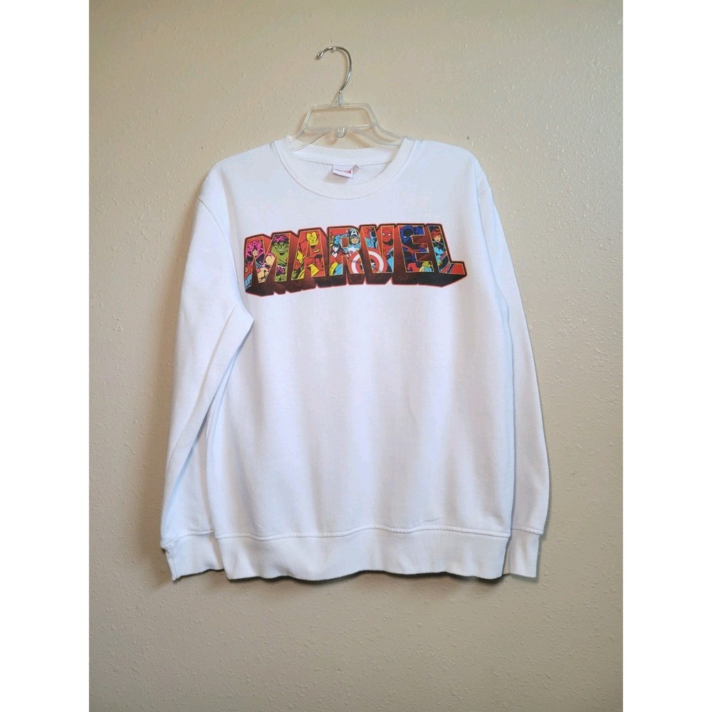 Marvel Comics Graphic Crew Neck Sweatshirt Both Side Design White Unisex Size M